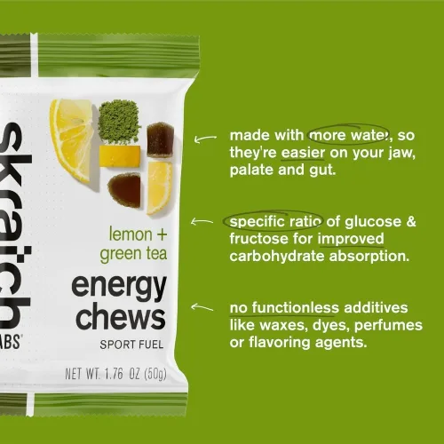Miniatura 10 de Skratch Labs Energy Chews Gomitas para correr, ciclismo y rendimiento deportivo Alternativa al gel Matcha + limón (paquete de 10) Sin