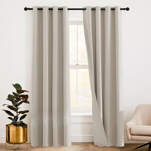 Miniatura 54 de RYB HOME 3 en 1 insonorizadas - oscurecedoras - cortinas de lino con aislamiento, cortinas de ahorro de energía con bloqueo de ruido para Lino blanco