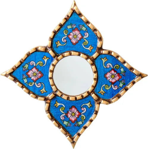 Miniatura 14 de Espejo peruano pequeño, espejo artesanal hecho a mano, decoración de pared de vidrio pintado inverso, espejos con forma de diamante de 8.26 pulgadas