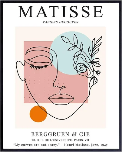 Matisse - Póster de Matisse de 8 x 10 pulgadas, impresión Matisse, decoración de arte de línea, decoración minimalista de pared, impresión