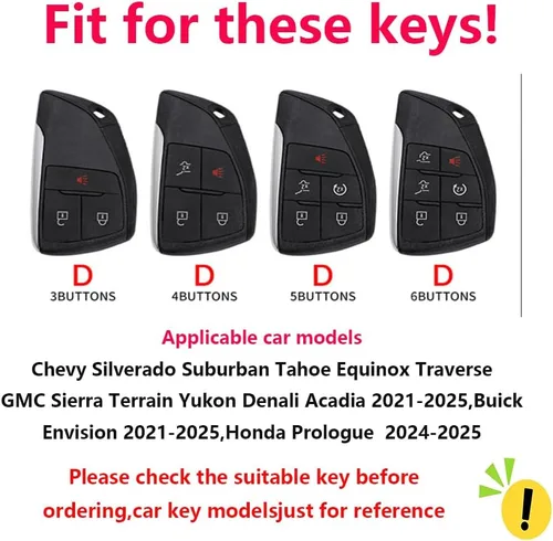 Miniatura 2 de Funda para llave de coche para Chevy Silverado Suburban Tahoe Equinox Traverse GMC Terrain Yukon Denali Acadia Buick Envision 2021-2025 Marco