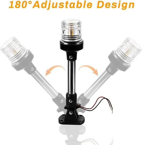 Miniatura 3 de DDL - Luz de anclaje, luz LED blanca de popa para barco de 3 millas náuticas Bimini, luces superiores plegables para pontón todo redondo, 360 12 ~ 9