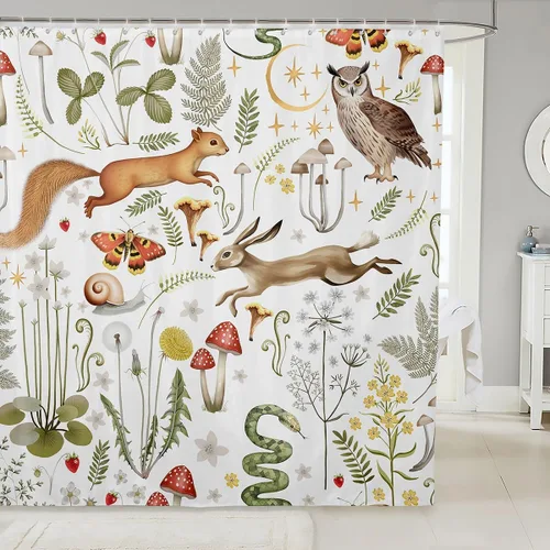 Miniatura 24 de Castle Fairy Cortinas de ducha con hojas de ginkgo, cortina de baño botánica de naturaleza verde, tela de plantas de acuarela, juego de decoración