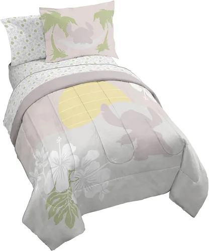 Jay Franco Disney Lilo and Stitch - Juego de edredón tamaño Twin, ropa de cama de 5 piezas, incluye juego de sábanas y fundas de almohada, ropa de