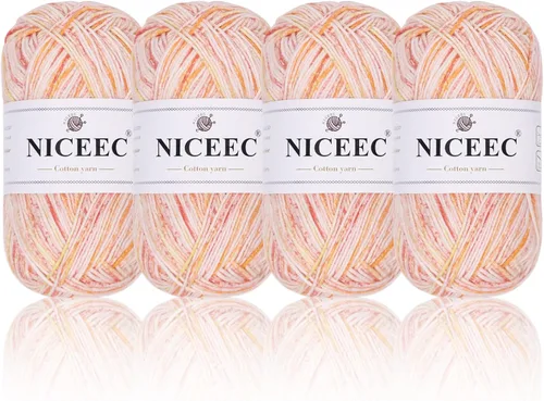 Miniatura 28 de NICEEC 4 madejas de hilo de algodón suave para bebé, 4 capas, manualidades DIY, peso fingering, hilo para manta para ganchillo y tejido, total 700
