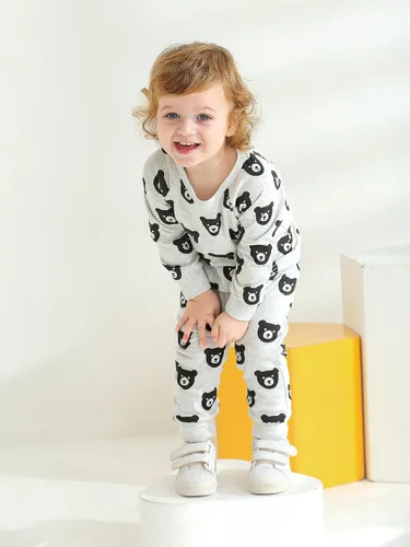 Miniatura 25 de Ropa de bebé niño niño manga larga con estampado de oso + pantalones deportivos