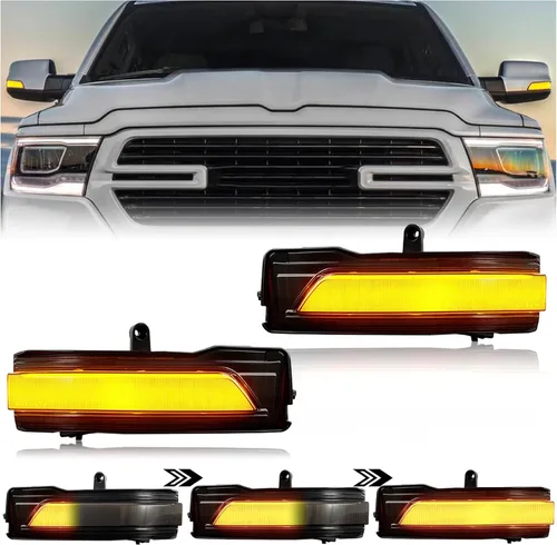 Espejo lateral dinámico secuencial LED luces de marcador compatibles con Dodge Ram 1500 camioneta Big Horn Rebel Laramie Longhorn Limited TRX