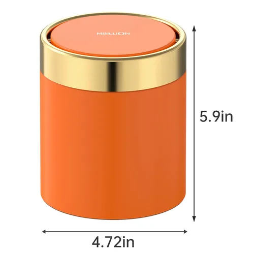 Miniatura 6 de Mini bote de basura con tapa, cubo de basura pequeño de escritorio para reciclaje, bonito bote de basura de metal para uso en encimera de mesa
