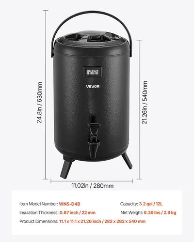 Miniatura 6 de VEVOR Dispensador de bebidas aislado, servidor térmico de bebidas de acero inoxidable de 3.2 galones/12L con espiga y pantalla de temperatura