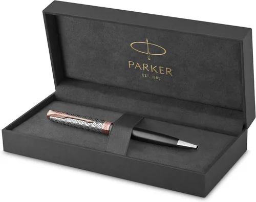 Miniatura 9 de PARKER Sonnet - Bolígrafo de metal de alta calidad y acabado negro brillante con borde dorado, punta media con recarga de tinta negra, caja de regalo