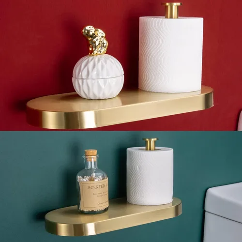 Miniatura 9 de RANDOM Soporte de papel higiénico dorado cepillado con estante SUS 304 Accesorios de baño de acero inoxidable Soporte de pañuelos Dispensador