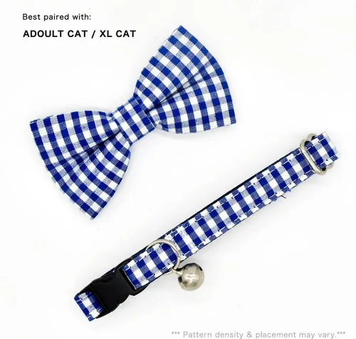 Miniatura 6 de Collar de Gato Azul con Diseño de Búfalo a Cuadros, Conjunto de Lazo para Boda/Cumpleaños, Collar Separable para Gatito