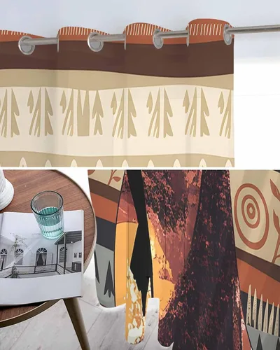 Miniatura 5 de Cortinas traslúcidas históricas africanas de 39 pulgadas de largo, juego de 2 paneles de cortinas para cocina, dormitorio, sala de estar, puerta