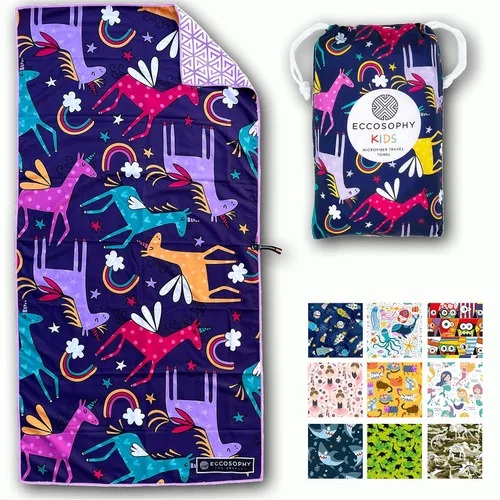 Miniatura 11 de ECCOSOPHY Toallas de playa y bolsa de microfibra para niños de 60 x 30 pulgadas para niñas y niños - Toallas de piscina de secado rápido - Manta