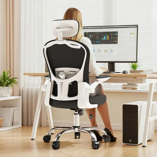 Miniatura 7 de Silla de oficina ergonómica, soporte lumbar ajustable, reposacabezas, silla de escritorio de malla con respaldo alto para oficina y hogar, silla