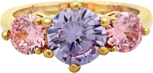 Miniatura 3 de The Bling Factory Gold Plated Three-Stone Round Pink & Light Lavender CZ Ring