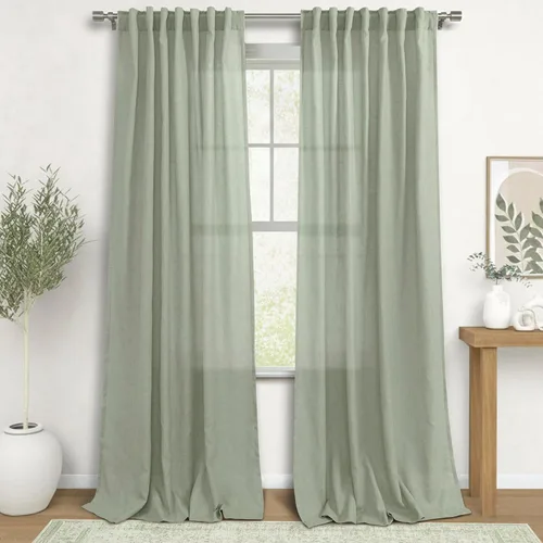 Miniatura 23 de KOUFALL Cortinas de lino azul marino de 84 pulgadas de largo, cortinas transparentes azul oscuro para sala de estar y dormitorio, medianoche