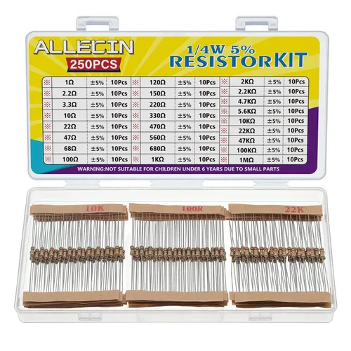 Miniatura 11 de Kit de resistencias de 25 valores 1/2W de Allecin, desde 1 ohmio hasta 1M ohmios, resistencias de película de carbono de 1/2 vatio 5%, surtido