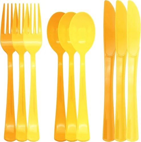 Miniatura 20 de Juego de 150 cubiertos de plástico negro y dorado, resistente, cubiertos de plástico negro y dorado, incluye cucharas, tenedores, cuchillos