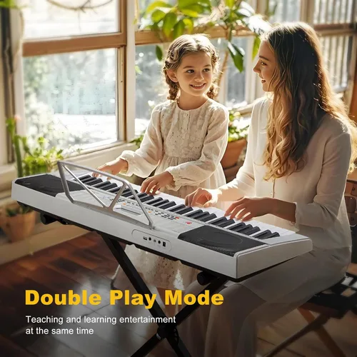 Miniatura 9 de MUSTAR Teclado de Piano de 61 Teclas, Teclado de Piano Eléctrico MEKS-400 con Teclas Iluminadas, Teclados de Piano de Aprendizaje para Plateado
