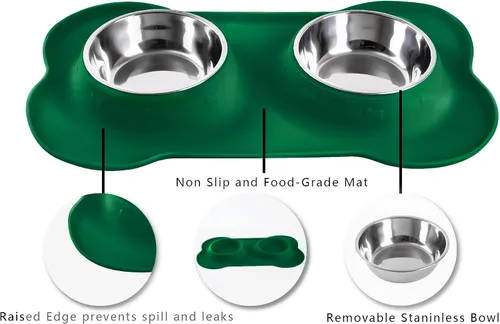 Miniatura 3 de Hubulk - Comedero doble con tazones de acero inoxidable y base de silicona antideslizante antiderrames para agua y comida + pala para alimento