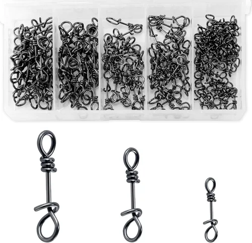 Alwonder 150 paquetes de broches giratorios para pesca con mosca, clips de torsión, 3/5 tamaños, acero inoxidable, broches de señuelo de cambio
