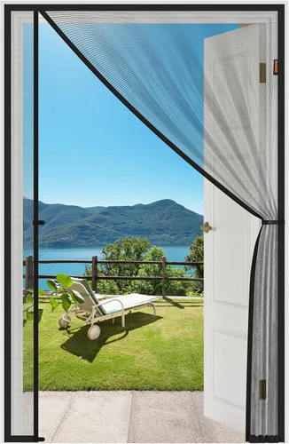MAGZO Puerta mosquitera magnética, se adapta a puertas de 32'' x 80'' (tamaño de malla de 34'' x 81''), apertura desplazada izquierda y derecha, Gris
