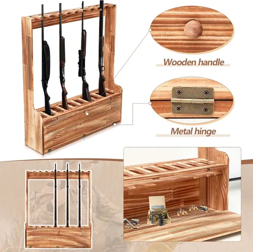 Miniatura 4 de Soaoo Estante para pistolas, estante de exhibición de madera para pistola de piso de diez pistolas, estante de exhibición de armas con compartimento