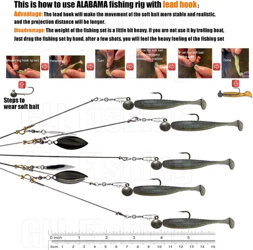 Miniatura 4 de 5 Arms Alabama Rig Fishing Lure, Umbrella Rig with Spinner for Striper, A-Rig for Boat Trolling Frashwater/Saltwater, with Soft Swimbait and Hooks