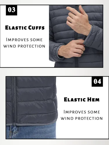 Miniatura 6 de TACVASEN Chaqueta acolchada con capucha para hombre, impermeable, impermeable, con aislamiento, ligera, cortavientos, acolchada
