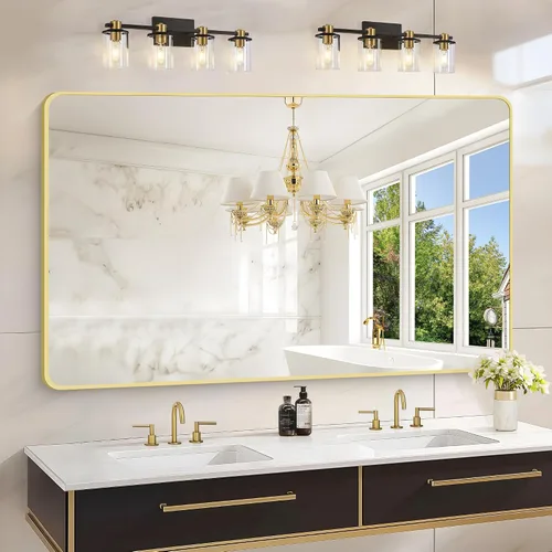 Miniatura 33 de Espejo de baño de 18 x 24 pulgadas con marco de metal negro rectangular, espejo de tocador rectangular de esquinas redondeadas, espejo de pared
