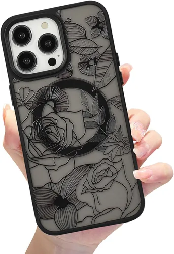 Miniatura 58 de Compatible con el teléfono 13 Pro - Funda magnética mate translúcida, de lujo, a prueba de golpes, magnética y con bonito patrón de flores, carcasa