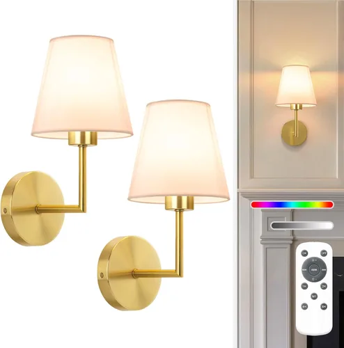 Miniatura 26 de NIORSUN Juego de 2 apliques de pared con pilas de 13.8 pulgadas, luces de pared recargables negras con bombillas desmontables regulables de 10400