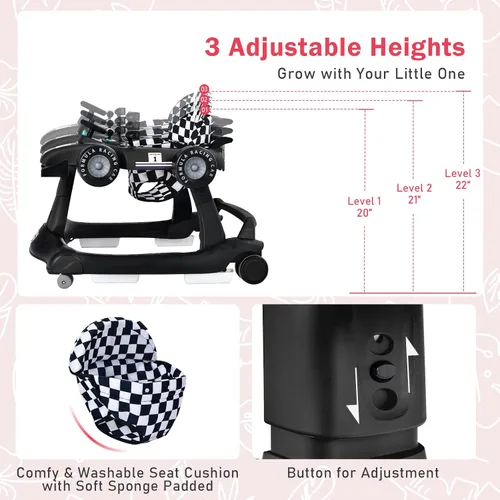 Miniatura 4 de BABY JOY Andador de bebé 4 en 1, Andador de actividad plegable con altura y velocidad ajustables, música, luces, antivuelco, andador de empuje
