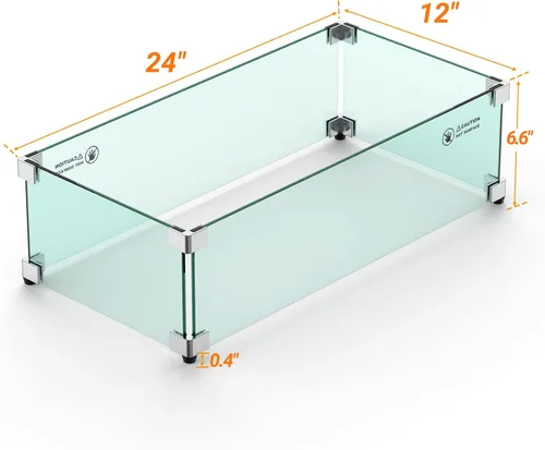 Miniatura 2 de Skyflame Protector de viento rectangular de vidrio para fogatas de 24 x 12 pulgadas, reemplazo para exterior