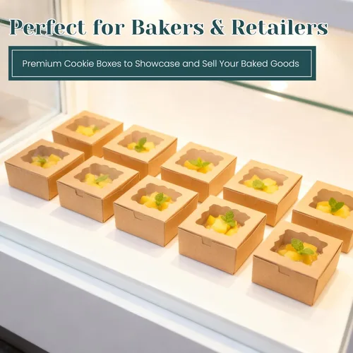 Miniatura 7 de NPLUX - 50 cajas de galletas con ventana, cajas de panadería, cajas pequeñas para dulces, cajas de pastelería de 4 x 4 x 2.5 pulgadas, regalos