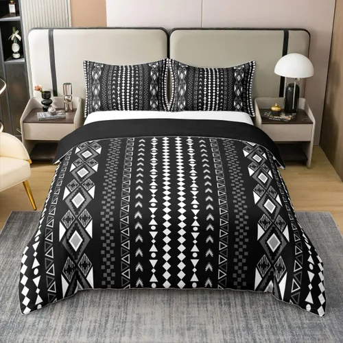 Erosebridal Bohemian 100% Natural Cotton Duvet Cover Twin Country Southwestern Bedding Set Boho Aztec Arrows Diamond Comforter Cover Black Gray