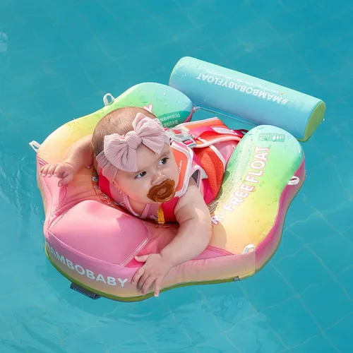 Miniatura 7 de Mambobaby Flotador con toldo y cola - Flotador para bebé con toldo, entrenador de natación infantil no inflable mejorado, toldo UPF+, arnés