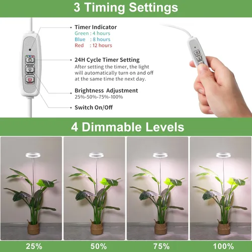 Miniatura 5 de LBW - Luces de cultivo para plantas de interior, luz de plantas de espectro completo de 144 LEDs, lámpara grande para plantas con 4 niveles Blanco