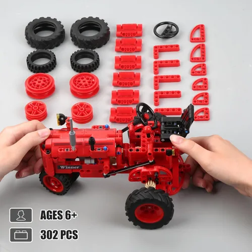 Miniatura 4 de Juego de bloques de construcción clásicos de tractor rojo 1/12, kit de construcción de tractor de granja para niños a partir de 6 años, kit
