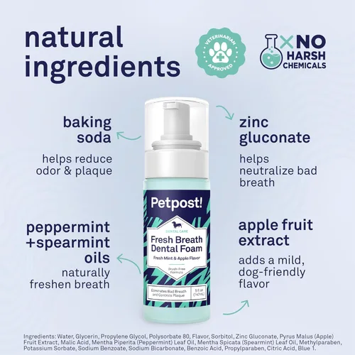 Miniatura 3 de Petpost Fresh Breath Foam for Dogs - Solución dental con sabor a menta y manzana que elimina el mal aliento - Tratamiento de limpieza dental