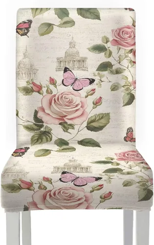 Miniatura 3 de Rnyleeg Red Rose Butterfly Chair Covers for Living Room No Arms Stretch Dining Chair Covers Set of 6 Soft Washable Kitchen Chair Protector Cover