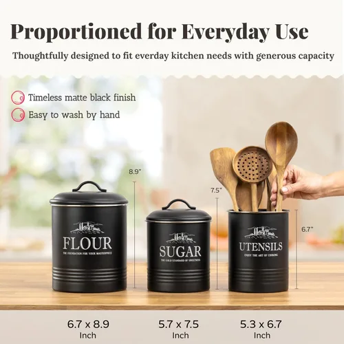 Miniatura 5 de noonberry Juego de recipientes de cocina para encimera – Juego de 3 recipientes herméticos para la encimera de la cocina con soporte para utensilios