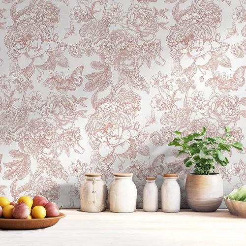 Miniatura 14 de Safiyya Papel tapiz floral para despegar y pegar, papel de contacto azul y blanco, papel tapiz bohemio para dormitorio, papel de pared de peonía