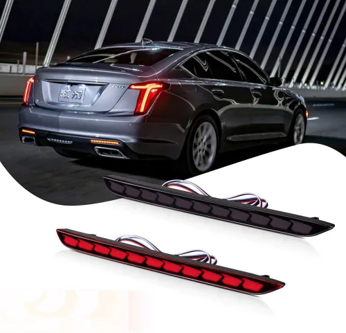 Reflector LED para Parachoques Trasero Señales Secuenciales Luz de Giro Luz Trasera de Frenado DRL Plug and Play para Cadillac CT5 CT5-V CT5-V negro