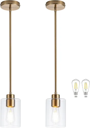 Miniatura 12 de MAYNA Lámpara colgante de granja de 1 luz, lámparas de jaula de metal negro con cadena ajustable y pantalla de vidrio, luces colgantes para isla