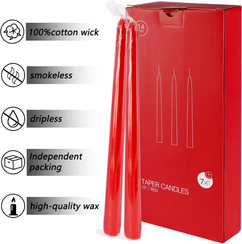 Miniatura 6 de WPONSZU Paquete de 14 velas altas de color rojo de 10 pulgadas sin perfume sin goteo para Navidad, día de San Valentín, cena, fiesta, cumpleaños
