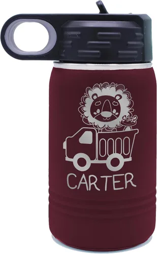 Miniatura 21 de My Personal Memories Botella de agua personalizada de 12 onzas para niños con pajilla, vaso aislado de doble pared para niños, niñas, escuela, Azul
