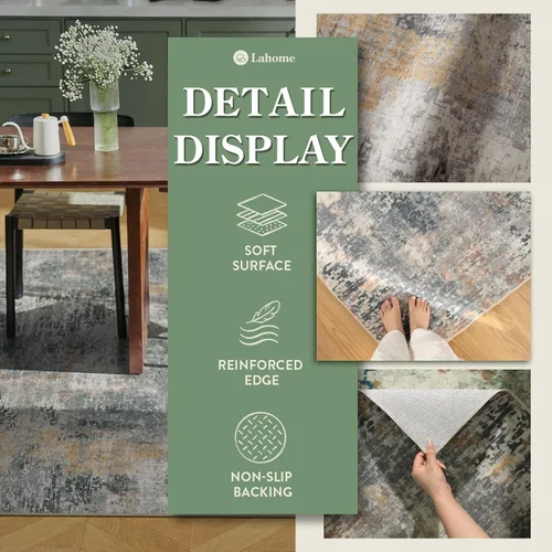 Miniatura 7 de Lahome Alfombras lavables de 5 x 7 pies para sala de estar, alfombra moderna gris neutra y abstracta para dormitorio, antideslizante, alfombra
