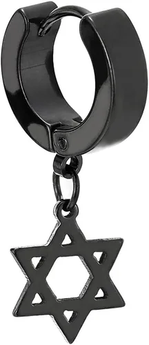 Miniatura 3 de Par de aretes de aro con bisagras de acero negro con estrella de David colgante para hombres y mujeres, Metal Acero aleado, no aplica